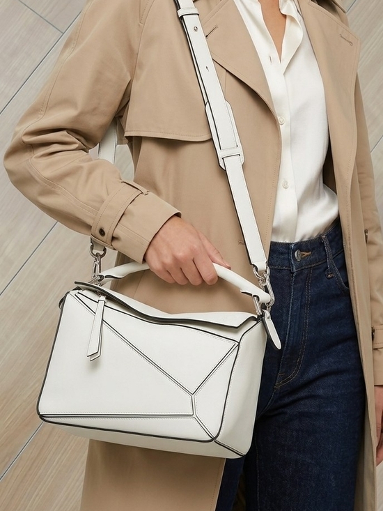 Handbags - White Geometric Faux Leather Crossbody Shoulder Bag Handbag Satchel + Strap